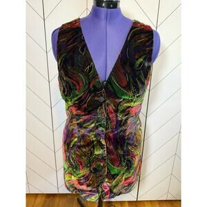 Norton McNaughton Petites Vintage Women’s 14 Green Purple Velvet Button Vest